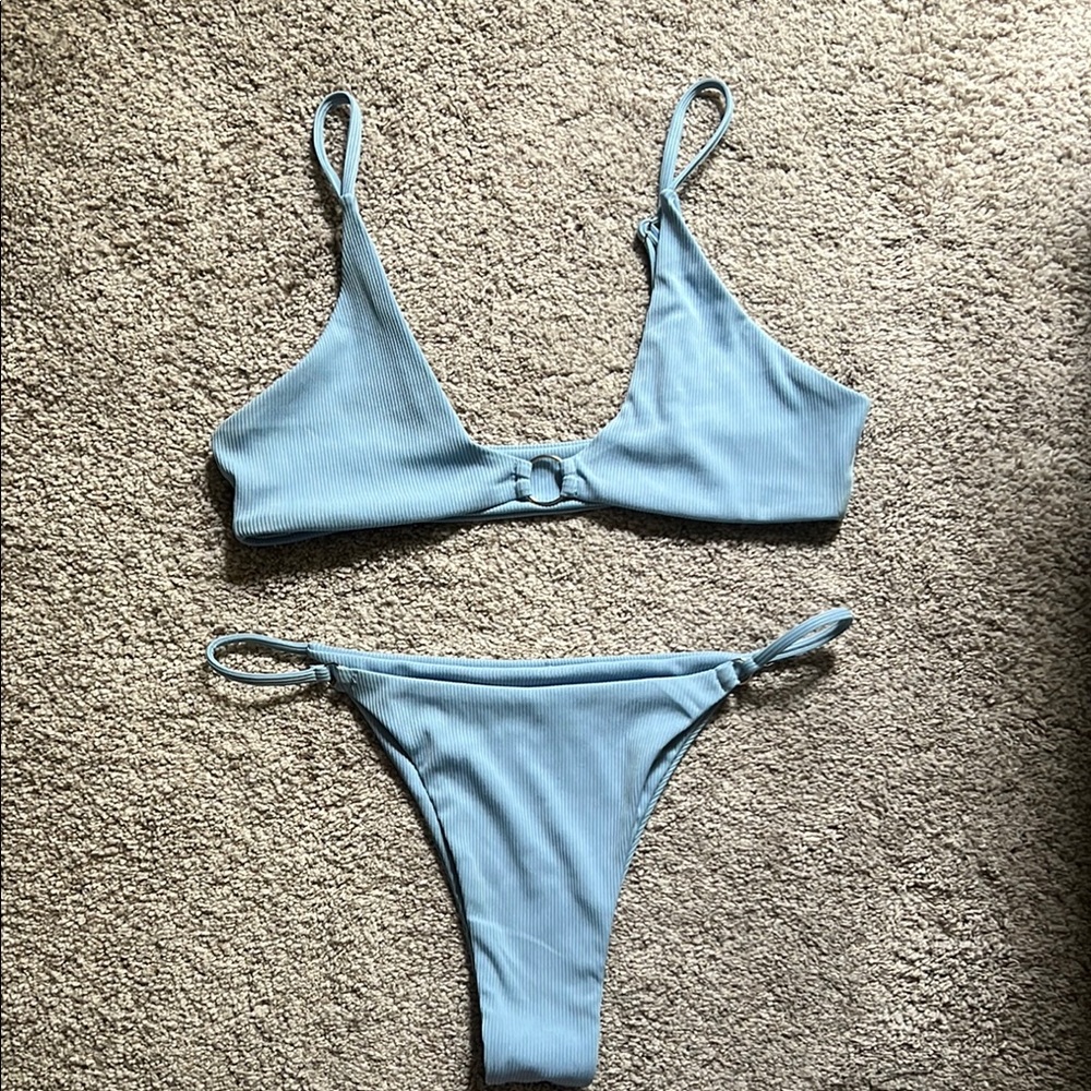 Zaful Blue Triangle Bikini Set Minimal Coverage
